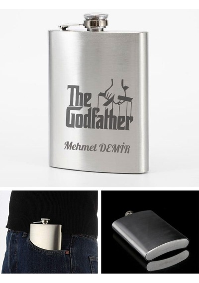 Kişiye Özel God Father 9 Oz Çelik Cep Matarası 266 Ml İçecek Cep Matarası Babaya Hediye Metalik
