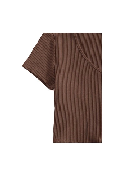 Rooted-kadın Basic Crop V Yaka Kaşkorse T-shirt Kahverengi