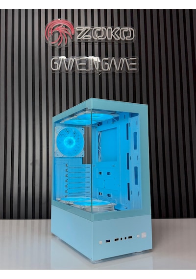 Zoko Smıle Mavi 5x12cm Argb Fanlı Temper Camlı Atx Gaming Kasa