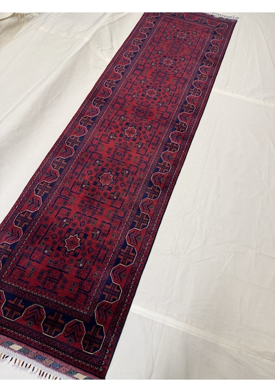 El Dokuma Yolluk Afgan Halı 100% Yün Kök Boya Elsanat Eserı Yildiz Desenlı Kırmızı