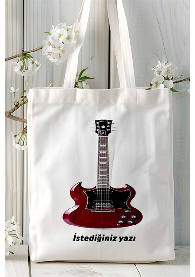 Art Hediye Jazz Gitar Baskılı Bez Çanta Kişiye Özel Model 2 Çok Renkli