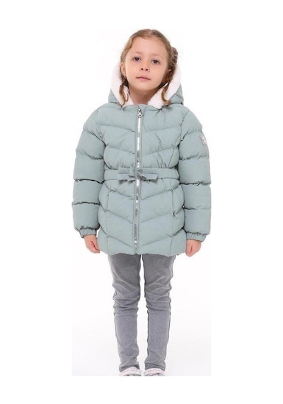 Benitto Kız Çocuk Beli Kemerli İçi Peluş Detaylı Mont-14761 Mint