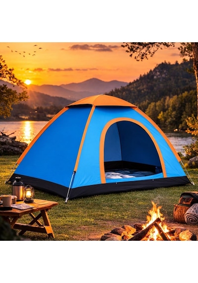 Buffer 3 Kişilik Yarı Otomatik Kurulum Kamp Çadırı Suya Dayanıklı, Taşıma Çantalı Outdoor Aile Çadırı, Piknik, Plaj V Mavi