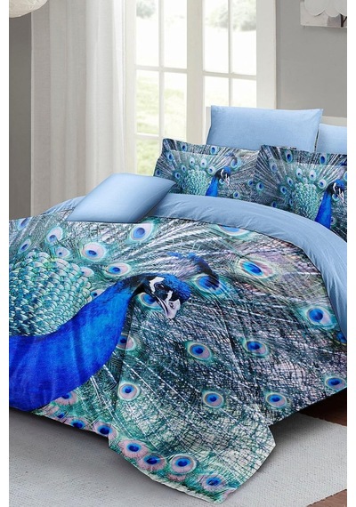 Tr Çift Kişilik Pamuk Saten Pauw Nevresim Takımı, Mavi, 200x220, Monohome34085 Diğer