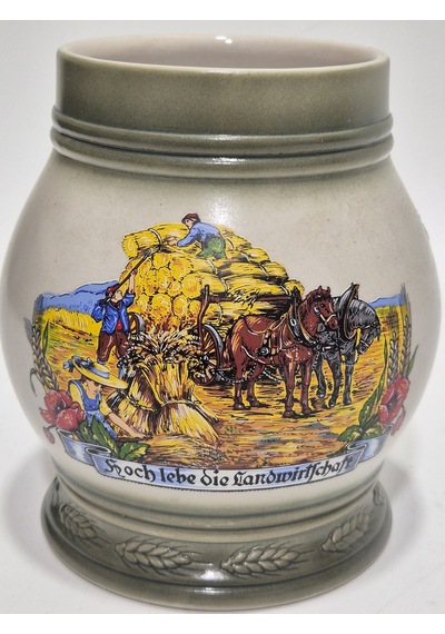Vintage Tankart Hasat Zamanı Temalı Alman Seramik Bira Bardağı 13,5cm