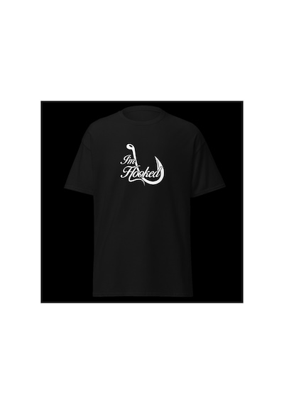 Wildstyle I'm Hooked Balıkçılık Olta Balıkçı Tutkusu Baskılı Unisex Bisiklet Yaka Pamuklu Tişört Siyah