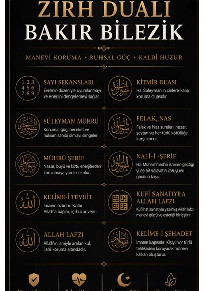 %100 Saf Bakır Dualı Kolye Ve Bileklik Seti İslami Semboller İşlemeli Erkek Kadın Ayarlanabilir El Yapımı
