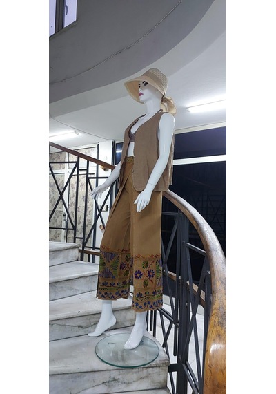 Eren Style Otantik Nakış İşlemeli Harem Şalvar Bulmaca Pantolon 103 Cm -8719 Bej