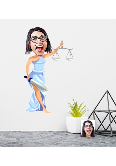 Kişiye Özel Bayan Avukat Karikatürlü Duvar Sticker 50X70CM 2