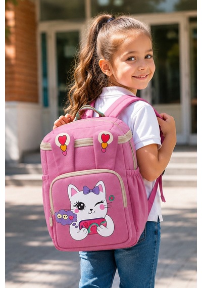 Ls-5170 Kız Çocuk Ana Okul Çantası Okul Çantası Pembe Beyaz