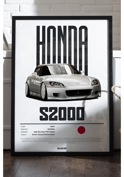Honda S2000 Araba Siyah Ahşap Çerçeveli Poster, Dekoratif Duvar Tablosu