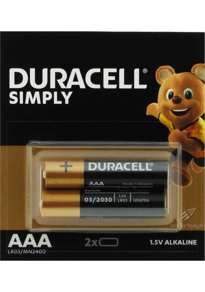Duracell Simply 1.5v Alkaline Aaa İnce Kalem Pil 2'li Paket