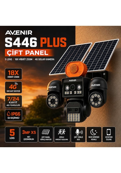 Avenir S446 Plus 5 Lensli 18x Zoomlu 6 Motorlu 4g Solar Kamera