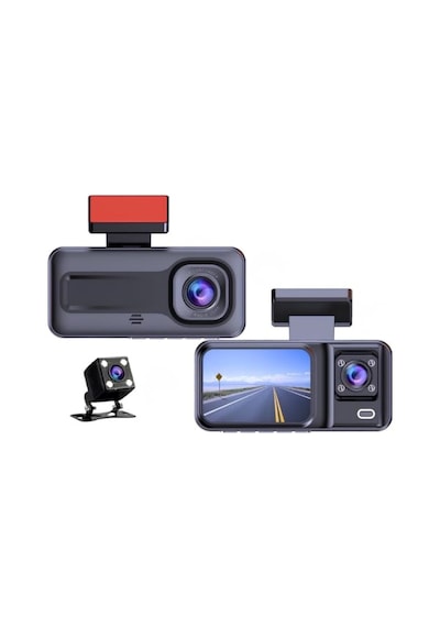 Hasuba 3 Kameralı Araç İçi Kamera Seti-1080p Full Hd,170 Geniş Açı Ön,120 Kabin İç Kamera,gece Görüşlü Su Geçirmez Arka Park Kamerası,döngüsel Kayıt Ve G-sensor Destekli 360-2