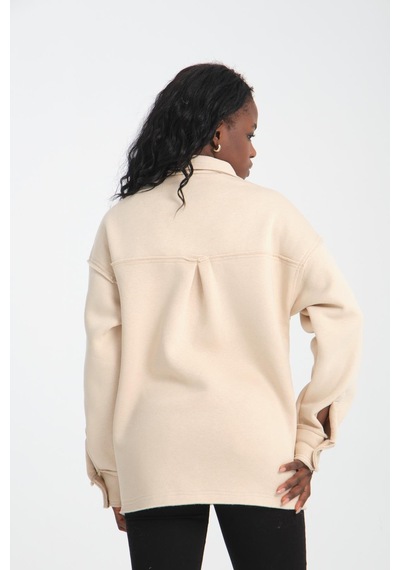 R-5750 Ceket Yaka Pis Dikişli Üç İplik Şardonlu Sweatshirt Taş