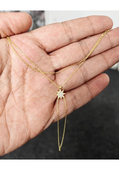 Yıldızlı Zirkon Taşlı Gümüş Şahmeran - Gümüş Renk Gold