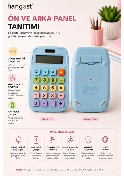Pastel Hesap Makinesi Güneş Enerjili Ve Pilli Büyük Tuşlu Masaüstü Hesap Makinesi Ofis Okul Muhasebe İçin Diğer