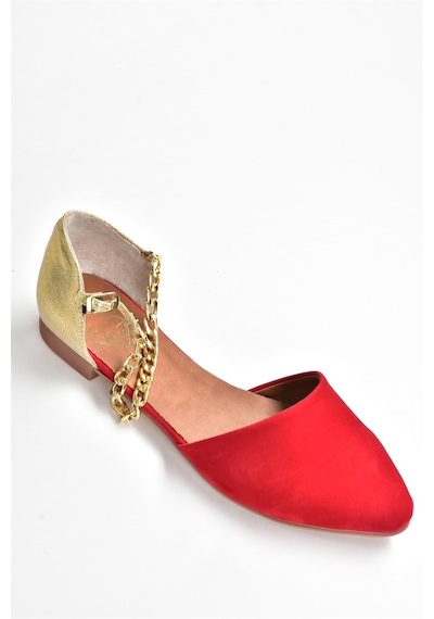 Fox Shoes Kırmızı Dore Süet Kadın Babet B726024402 Kırmızı