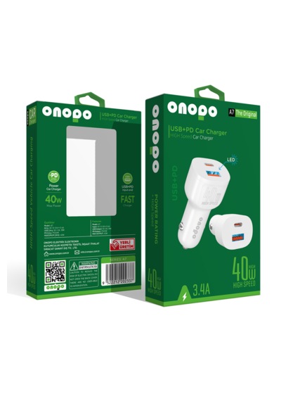3.4a Type-c Ve Usb Girişli Led Işıklı Hızlı Araç Şarjı 40w - A7