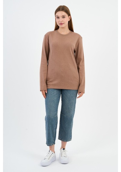 Alexander Gardi Bisiklet Yaka Basic Likralı Sweatshırt Wk25512-wn Sütlü Kahverengi