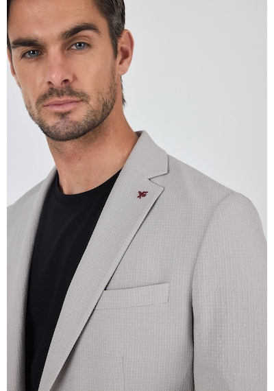 İmza Taş Rengi Mono Yaka Kendinden Desenli 2 Düğme Casual Esnek Slim Fit Takım Elbise 1001250174 Taş Rengi