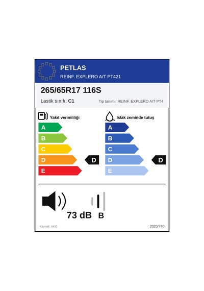 Petlas 265/65 R17 116S XL Explero A/T Pt421 Yaz Lastiği 2026