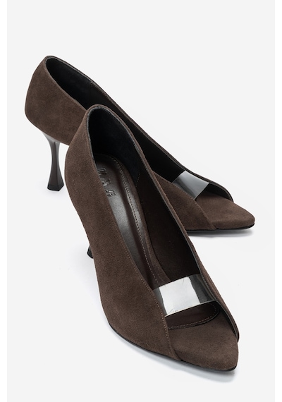 Luvi Shoes Varelıa Kahverengi Süet Şeffaf Bantlı Kadın Topuklu Ayakkabı