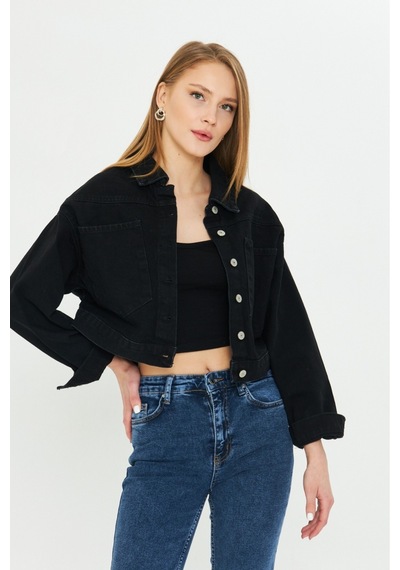 Modanida Kadın Kot Ceket Jean Siyah Kot Ceket Crop Kesim Geniş Cepli Düğmeli Denim Ceket Siyah Siyah Modanida Kadın Kot Ceket Jean Siyah Kot Ceket Crop Kesim Geniş Cepli Düğmeli Denim Ceket Siyah Siyah