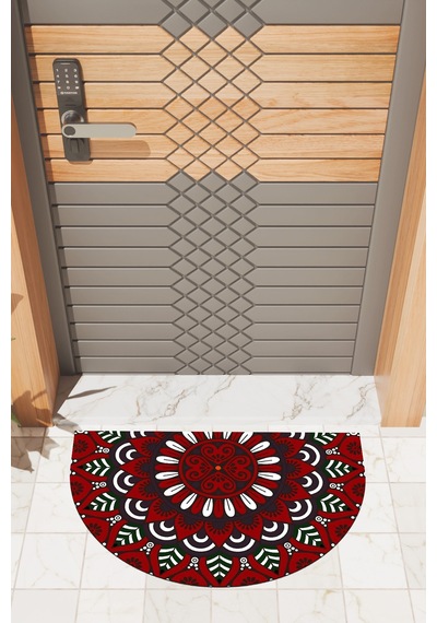 Rugmood Modern Dijital Paspas Kırmızı Mandala Desen Paspas - Kapı Önü Paspası