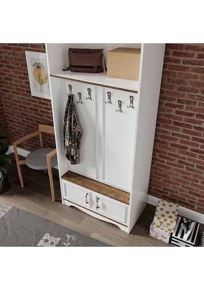 Stella 4 Kapaklı 6 Askılı 5 Bölmeli Country Vestiyer, Portmanto Beyaz-ceviz- Tamamı Mdf Beyaz - Ceviz Stella 4 Kapaklı 6 Askılı 5 Bölmeli Country Vestiyer, Portmanto Beyaz-ceviz- Tamamı Mdf Beyaz - Ceviz