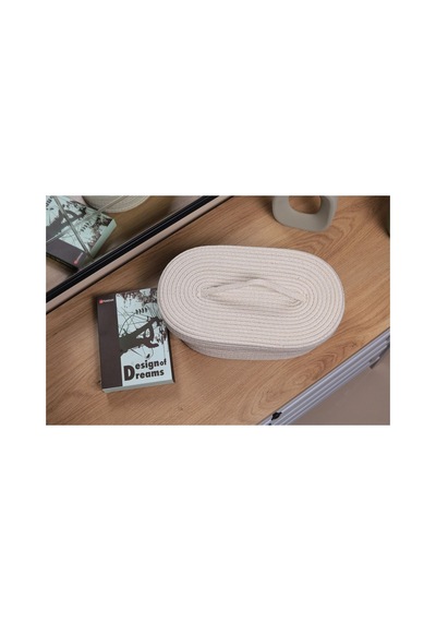Hasır Jüt Sepet Oval Kapaklı Organizer Düzenleyici 30x20x10 Cm Ekru Ekru