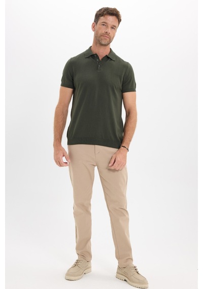 Tudors Erkek Slim Fit Dar Kesim Pamuklu Örme Triko Haki Polo Yaka Tişört-50721