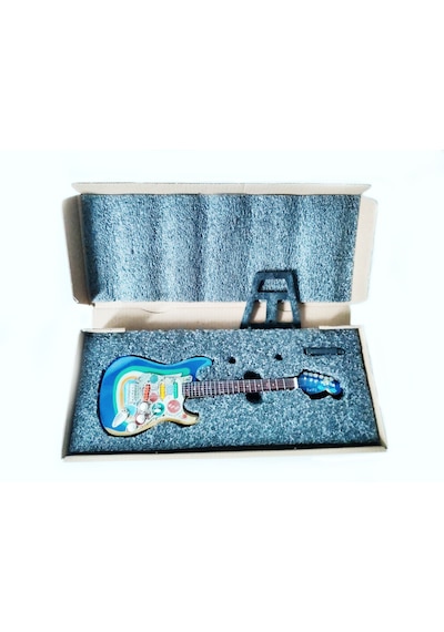 El Yapımı 1/4 Ölçek Minyatür Elektro Gitar Stratocaster Rocky Bl