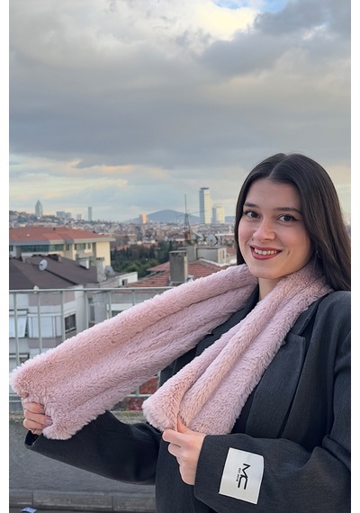 Mollycrush Peluş Yumuşak Soft Atkı Kışlık Suni Kürklü Pembe Kadın Atkısı Pembe