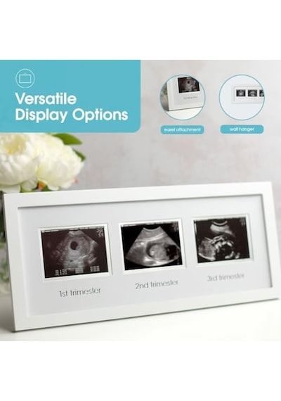 Pearhead 87038 Trimester Sonogram Frame Deluxe, Fotoğraf Çerçevesi İçin Üç Ultraschallaufnahmen, Beyaz Açık Gri