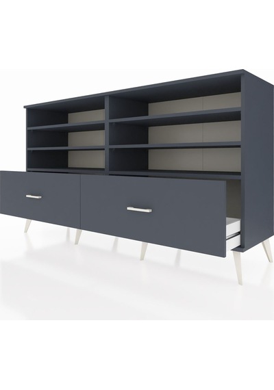Hyperion Konsol 6 Raflı 2 Çekmeceli 176x44x99 Antrasit-antrasit Antrasit-antrasit