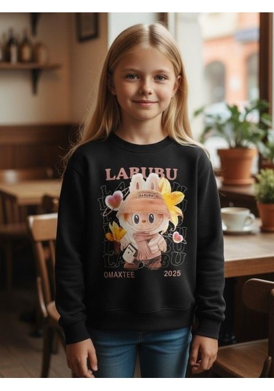 Zekids Kız Çocuk Pamuklu Karakter Baskılı Sweatshirt-16389 Siyah