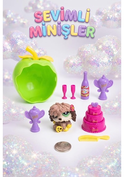 Sevimli Minişler Işıklı Elma Yuvalı Pet Shop Oyun Seti Kaleme Takılabilir Köpek Figürlü Ve Aksesuarlı Çocuk Oyuncağı