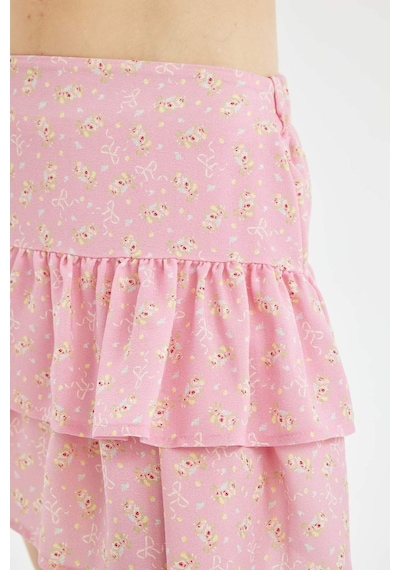 DeFacto Coool Desenli Yüksek Bel Maroken Mini Etek D1363AX24SMPN253 Pembe