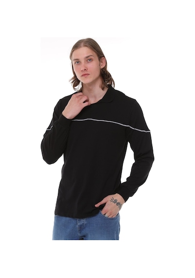 Uniprom Uzun Kollu T- Shirt Penye Polo Yaka %100 Pamuk Siyah Erkek Siyah