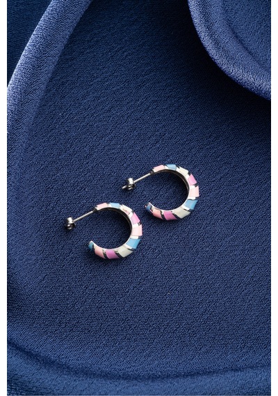 Çekirdekjewelry 925 Ayar Gümüş Renkli Desenli Tasarım Küpe Gri
