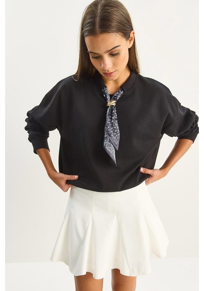 Shade Kadın Fular Detaylı Pamuklu Ottoman Sweatshirt 6931 60283689 - Siyah