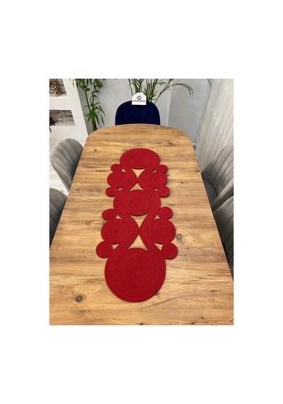 Jüt, Hasır,sarmal Model, Dekoratif Masa Örtüsü, Runner 40x110 Cm, Sehpa Örtüsü, Bohem Tarzı Kırmızı Kırmızı