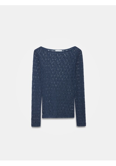 Dilvin 32763 Kayık Yaka Dantel Top-indigo İndigo