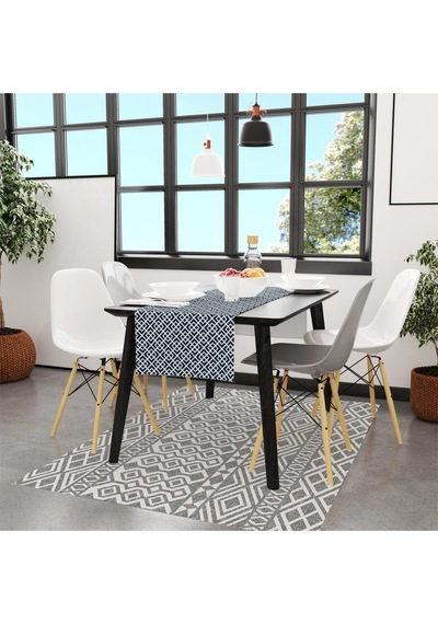 Mavi Geometrik Runner 140x45cm Ince Keten, Uluslararası Yıkama Ve Solmama Sertifikası Çok Renkli