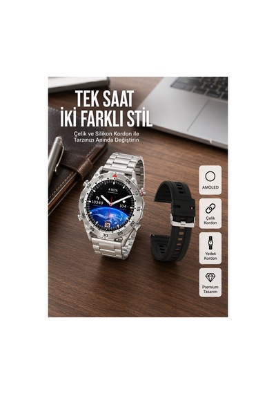 Akıllı Saat 1.62 İnç Ultimate Nabız Sensörlü Sesli Görüşme Yapabilen Yeni Nesil 0