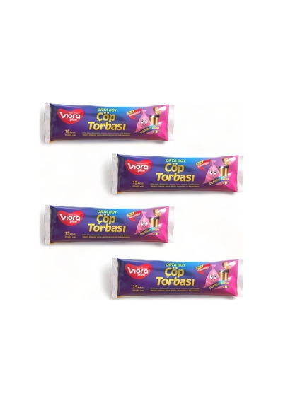 Viora Pembe Standart Orta Boy Çöp Poşeti 55cm 60cm 4 Paket 60 Ade