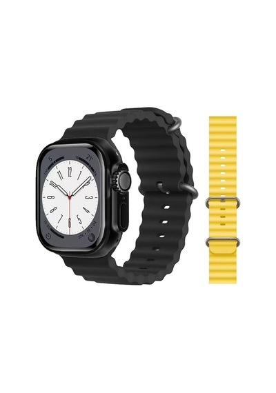 GS8 Watch 8 Ultra Akıllı Saat Siyah Watch 2.02 Inc Sarı Silikon Kordon Hediye (İthalatçı Garantili)