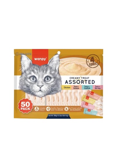 Ayrex Wanpy Karışık Dört Lezzetli Krema Kedi Ödülü 50'li 50x14 Gram