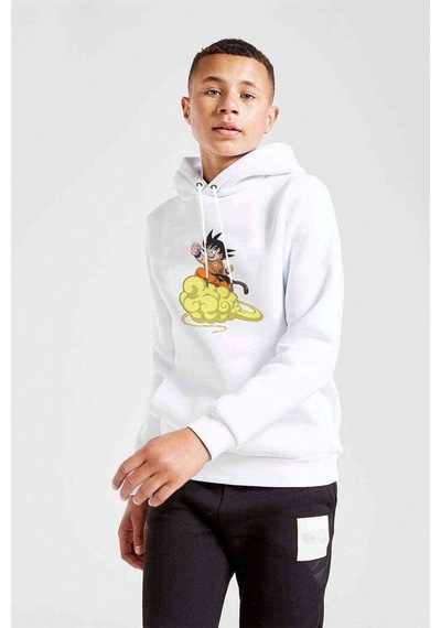 Tshirthane Anime Dragon Ball Baskılı Unisex Çocuk Kapüşonlu Beyaz Sweatshirt (534751414) Beyaz